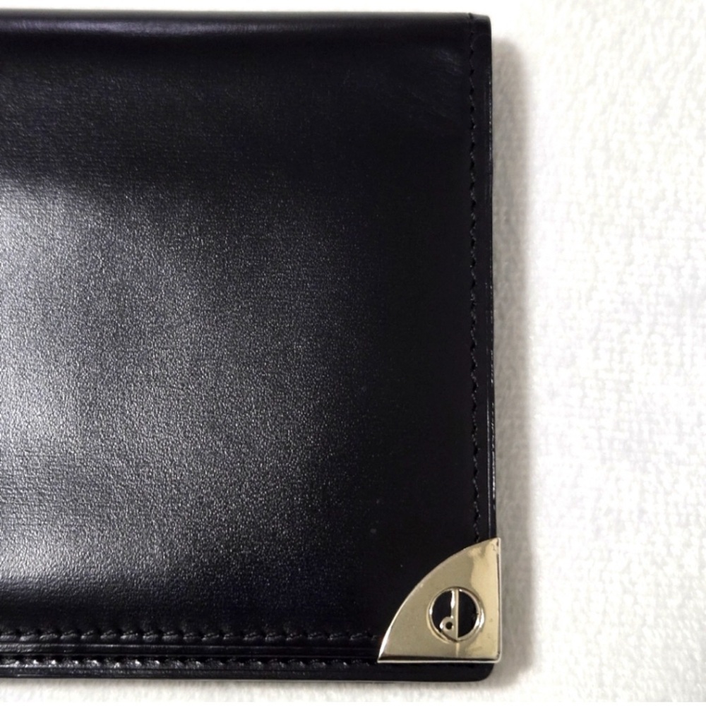 Authentic Dunhill Black Leather Wallet with Silver Accent